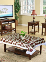 Heart Home Flower Printed PVC 4 Seater Center Table Cover, Protector with White Lace Border, 40"x60" (Brown)