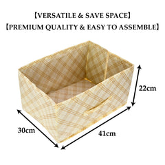 Kuber Industries Drawer Storage Box | Check Drawer Storage Box | Non Woven Clothes Organizer For Toys | Storage Box for Books | Storage Box with Handle | Cream