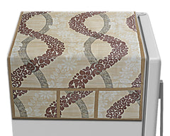 Kuber Industries Leaf Print PVC Fridge Top Cover with 6 Utility Side Pockets (Cream)