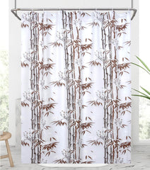 Heart Home Bamboo Printed Stain Resistant, No Odor, Waterproof PVC AC/Shower Curtain with Hooks,7 Feet (Brown)