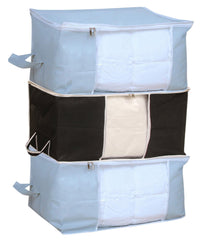 Kuber Industries 3 Piece Non Woven Underbed Storage Organiser Set, Extra Large, Grey and Black