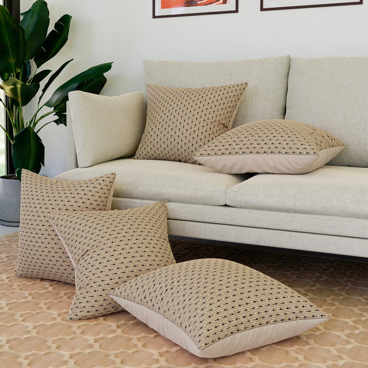 Kuber Industries Cushion Cover | Sofa Cushion Covers | Embossed Square Cushion Covers | Polyester Cushion Covers | Dot Print Couch Cushion Covers | Set of 5 | 16 Inch | Cream