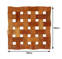 Kuber Industries Bamboo Wooden Coaster, Pan Pot Holder Heat Insulation Pad, Square 16 x 16 cm (Set of 6, Brown)-KUBMART2858