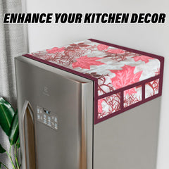 Kuber Industries Fridge Top Cover & Handle Cover Set | Fridge Top & Handle Cover Set | Refrigerator Cover & Handle Cover Combo Set | Tree Kniting Fridge & Handle Cover | Maroon