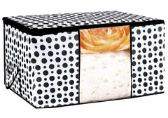 Kuber Industries Exclusive Polka Dots Design Non Woven Blanket, Cloth Underbed Storage Organiser with Transparent Window (CTLTC038109, Black and White, 31 cms) - 2 Pieces