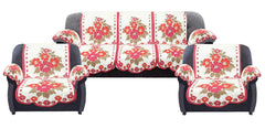 Kuber Industries Flower Design Cotton 5 Seater Sofa Cover Set with 6 Pieces Arms Cover and 1 Center Table Cover (Set of 17, White & Pink, Standard)