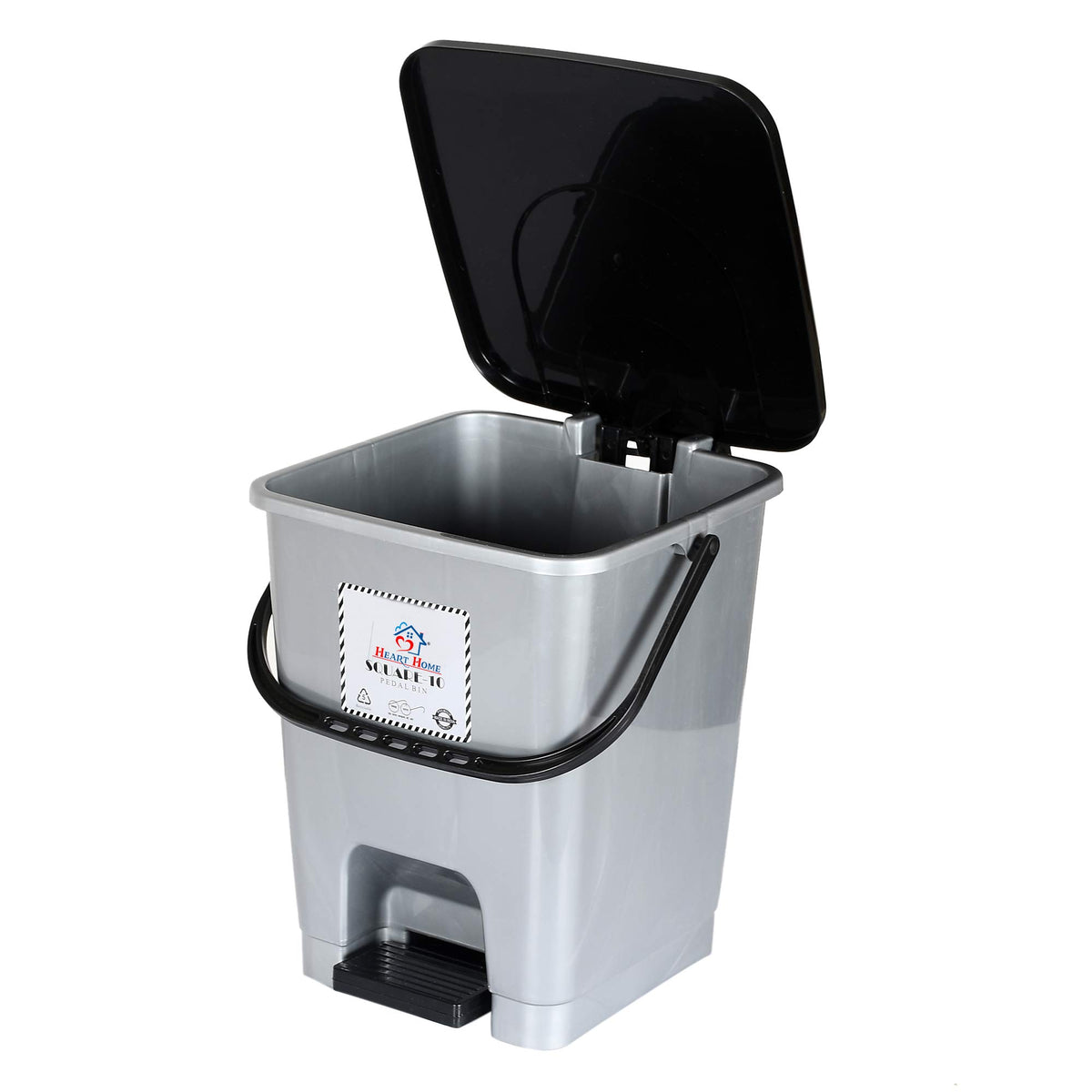 Kuber Industries Square Premium Plastic Step-On Pedal Dustbin with Lid for Home/Kitchen/Office 10 Ltr (Grey)-KUBMART16402