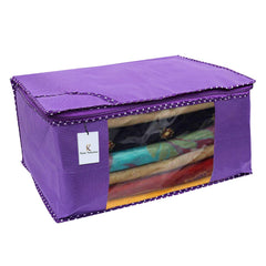 Kuber Industries 12 Pieces Non Woven Fabric Saree Cover/Clothes Organiser for Wardrobe Set with Transparent Window, Extra Large (Purple)-KUBMART2769