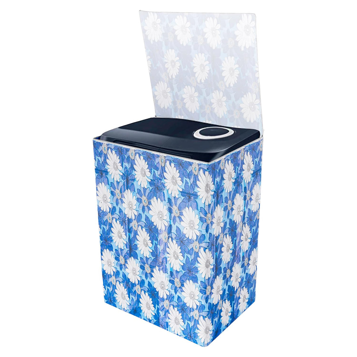 Heart Home Washing Machine Cover | Sun Flower Print Washing Machine Cover | PVC Top Load Semi-Automatic Washing Machine Cover | Blue
