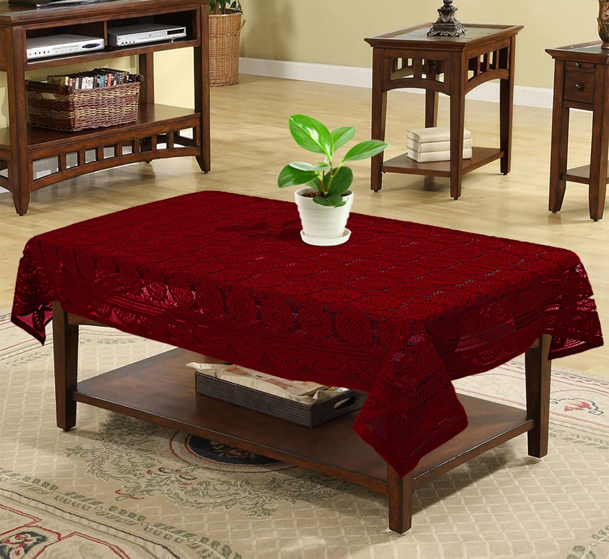 Kuber Industries Argyle Printed Cotton 4 Seater Center Table Cover,40"x60" (Maroon)-44KM027