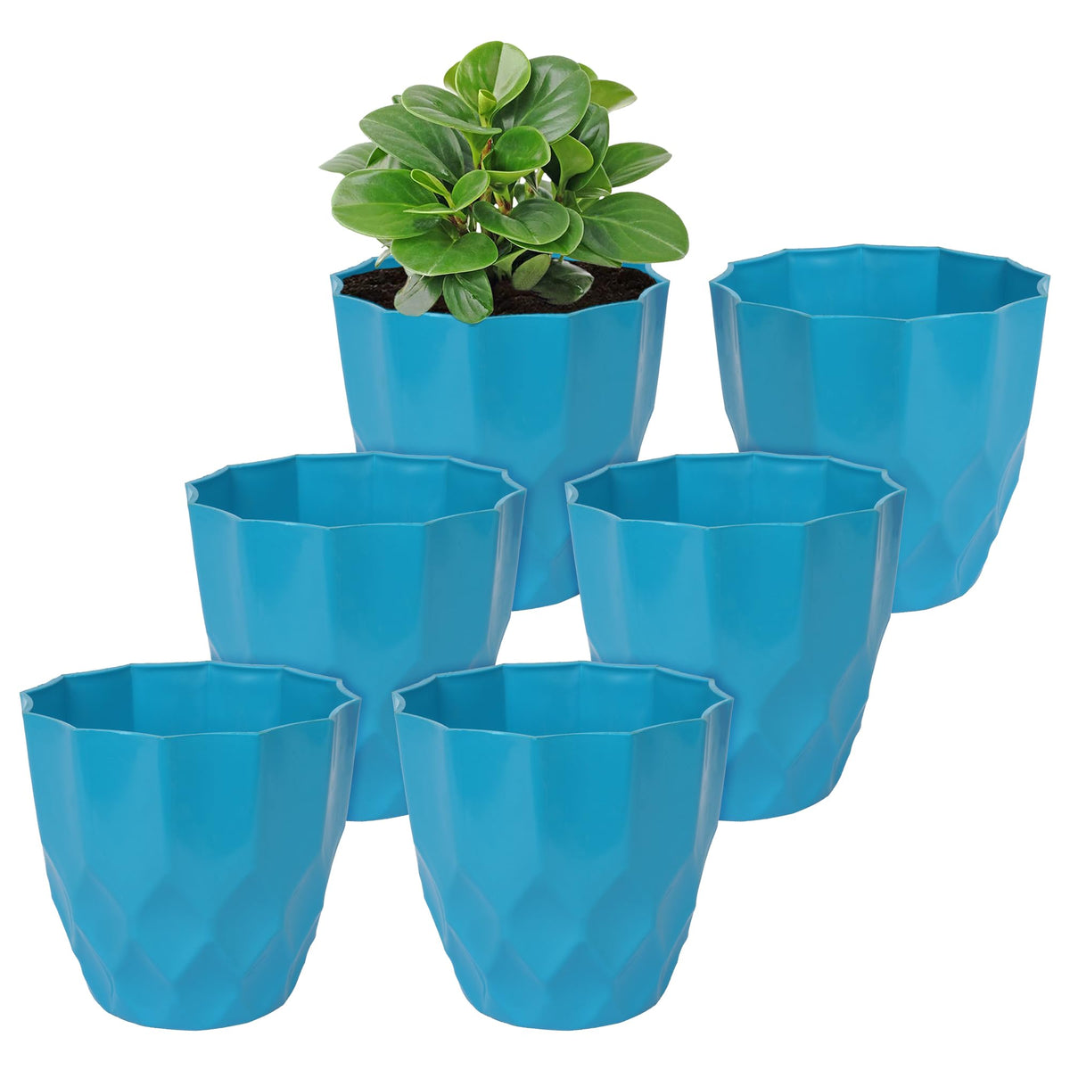 Kuber Industries Flower Pot | Flower Planter Pots for Indoor | Flower Pots for Outdoor | Pot for Garden & Balcony Flowering | Flower Plants Pot | Barfi Flower Pot | 6 Inch | Pack of 6 | Blue