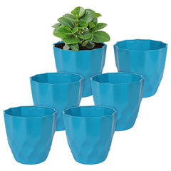 Kuber Industries Flower Pot | Flower Planter Pots for Indoor | Flower Pots for Outdoor | Pot for Garden & Balcony Flowering | Flower Plants Pot | Barfi Flower Pot | 6 Inch | Pack of 6 | Blue