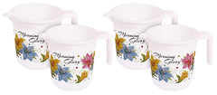 Kuber Industries Floral Print 4 Pieces Unbreakable Strong Plastic Bathroom Mug, 500 ML (White)-KUBMART10277