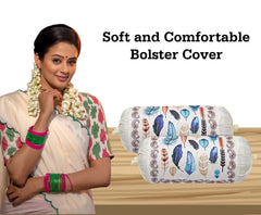 Kuber Industries Bolster Cover|Polyester Bolster Cover Set|Diwan Round Bolster Pillow Covers|Luxurious Feather Print Roll Masand Cover|Pack of 6 (Cream)