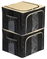 Kuber Industries Dot Printed Steel Frame Living Box, Closet Organizer, Cloth Storage Boxes for Wardrobe With Clear Window, 88Ltr.- Pack of 2 (Black & Grey)-44KM0272