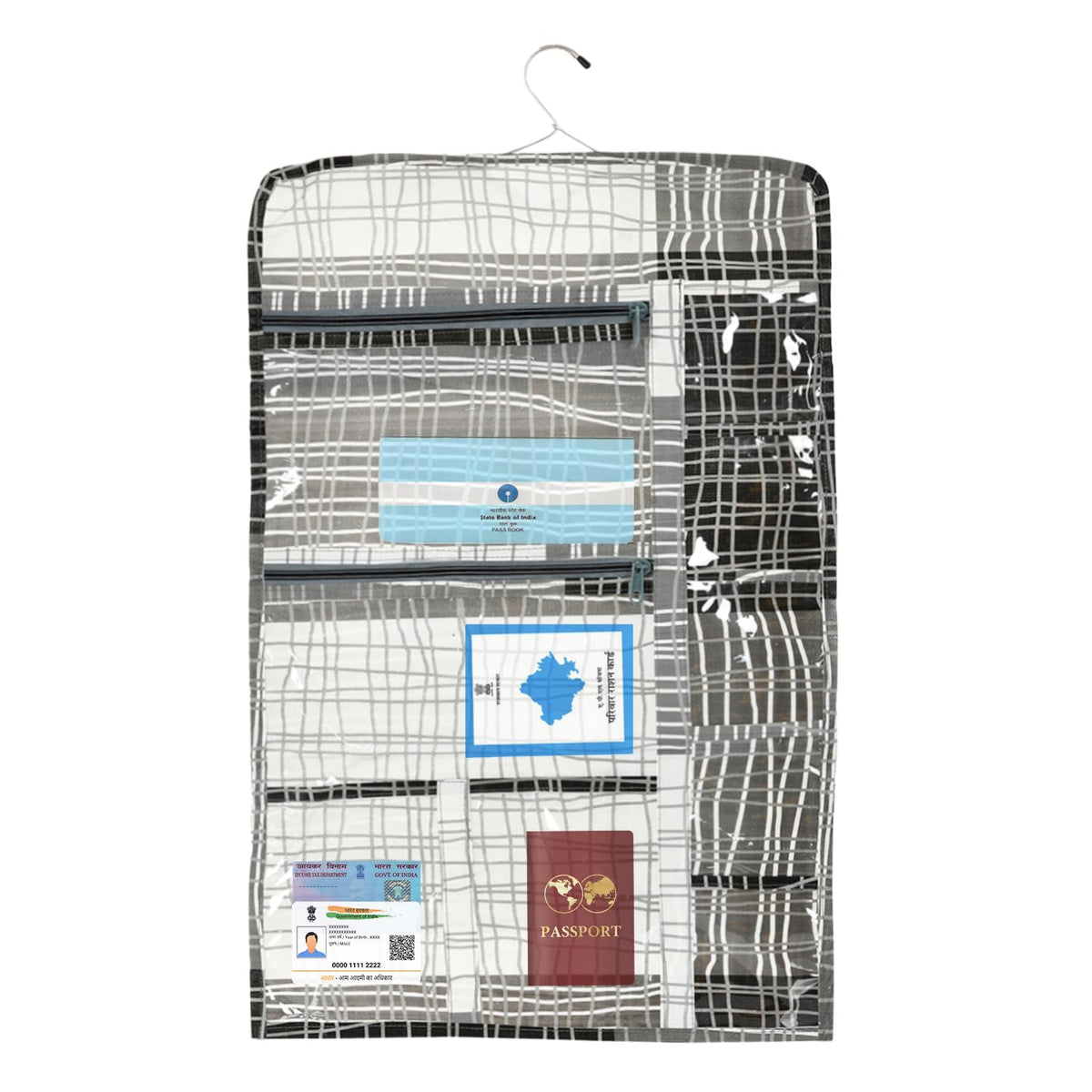 Kuber Industries Document Holder | PVC Lining Design Document Organizer | Double Sided Document Holder for Home | 7 Small Pocket with 3 Zipper | Gray & Black