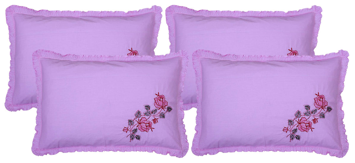 Kuber Industries Embroided Design 4 Piece Cotton Pillow Cover Set-17"x27" (Pink) Luxury Pillow Covers - CTKTC040283