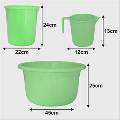 Kuber Industries 3 Pieces Plastic Mug, Dustbin & Tub Set (Green)
