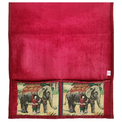 Heart Home Elephent Print Velvet Fridge Top Cover, Protect for Scratches with 4 Utility Side Pockets (Maroon)