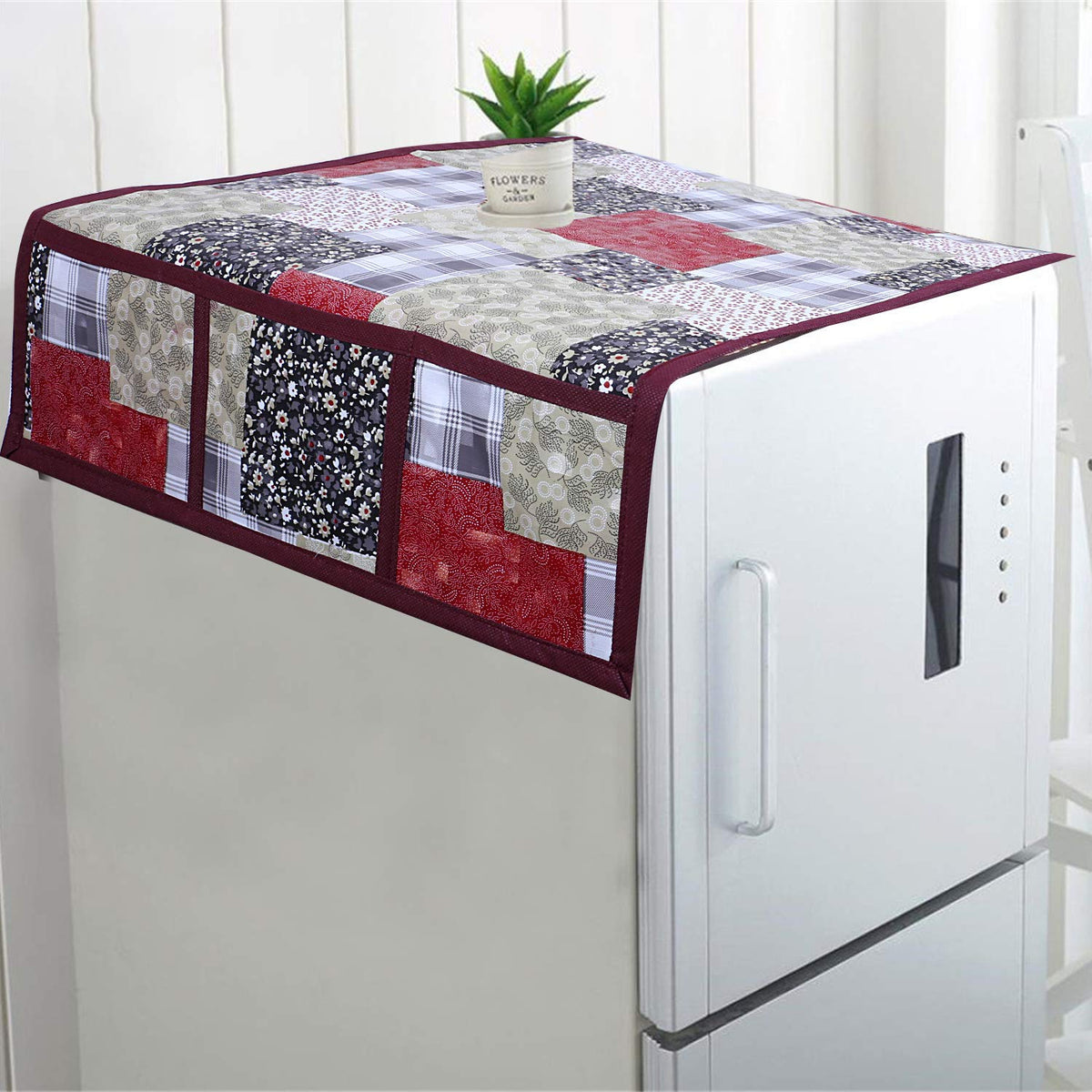 Kuber Industries Floral PVC Fridge Top Cover - Cream