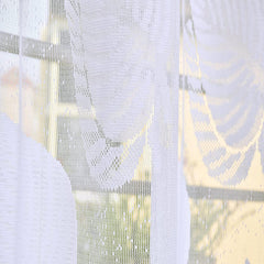 Heart Home Leaf Print 7 Feet Cotton Door Curtain for Living Room, Bed Room, Kids Room with 8 Eyelets (White)-50HH01060