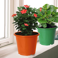 Heart Home Durable Plastic Flower Pot|Gamla for Indoor Home Decor & Outdoor Balcony,Garden,6"x5",Pack of 3 (Orange,Green,Blue)