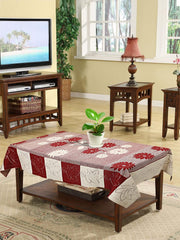 Kuber Industries Flower Printed Cotton 4 Seater Center Table Cover,40"x60" (Red & Cream)-44KM059