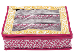 Kuber Industries Multipurpose Multi Square Design Laminated 3 Rod Bangle Box/Organizer/Case With Tranasparent Top (Pink)-47KM0297