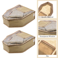 Kuber Industries Blouse Cover | Non Woven Foldable Wardrobe Organizer For Woman | Cloth Organizer Top Transparent & One Small Pocket | Pack of 3 | Cream