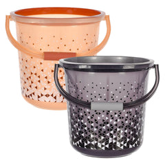 Kuber Industries Plastic Triangle Print Bucket for Home & Bathing with Handle 18 LTR Pack of 2 (Black & Brown) 54KM3938