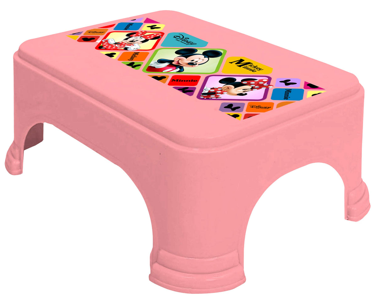 Kuber Industries Disney Mickey Minnie Print Square Plastic Bathroom Stool, Adults Simple Style Stool Anti-Slip with Strong Bearing Stool for Home, Office, Kindergarten (Pink) -HS_35_KUBMARTS17694