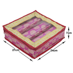 Heart Home Multipurpose Feather Design Laminated 3 Rod Bangle Box/Organizer/Case With Tranasparent Top (Pink)-47HH0225