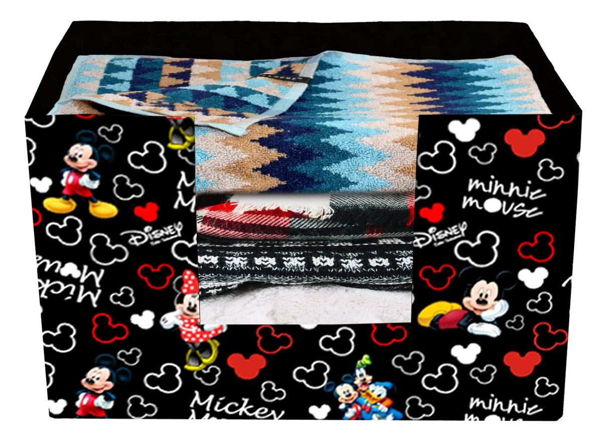 Kuber Industries Disney Mickey Mouse Printed Non-Woven Foldable Saree Stacker, Wardrobe Organizer, Storage Bin With Handle (Black)-HS43KUBMART26374