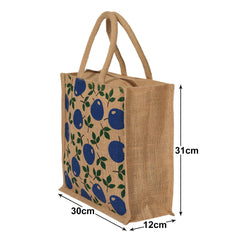 Kuber Industries Fruits Print Jute Reusable Eco-Friendly Hand Bag/Grocery Bag For Man, Woman With Handle (Blue) 54KM4360