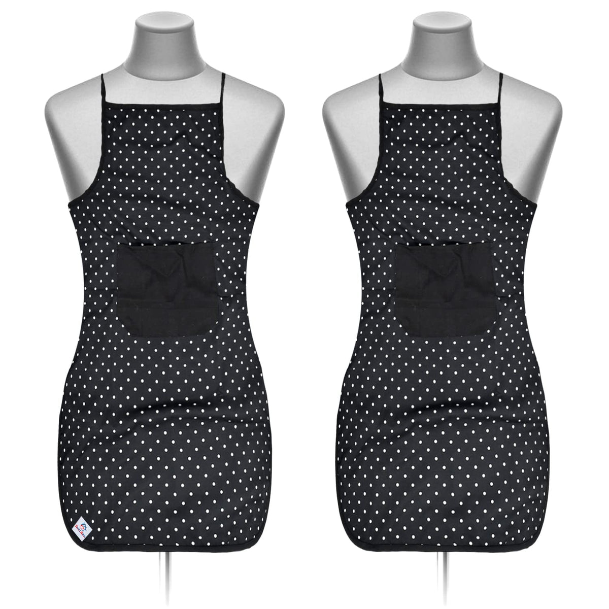 Heart Home Dot Printed Apron with 1 Front Pocket- Pack of 2 (Black)-50HH0719