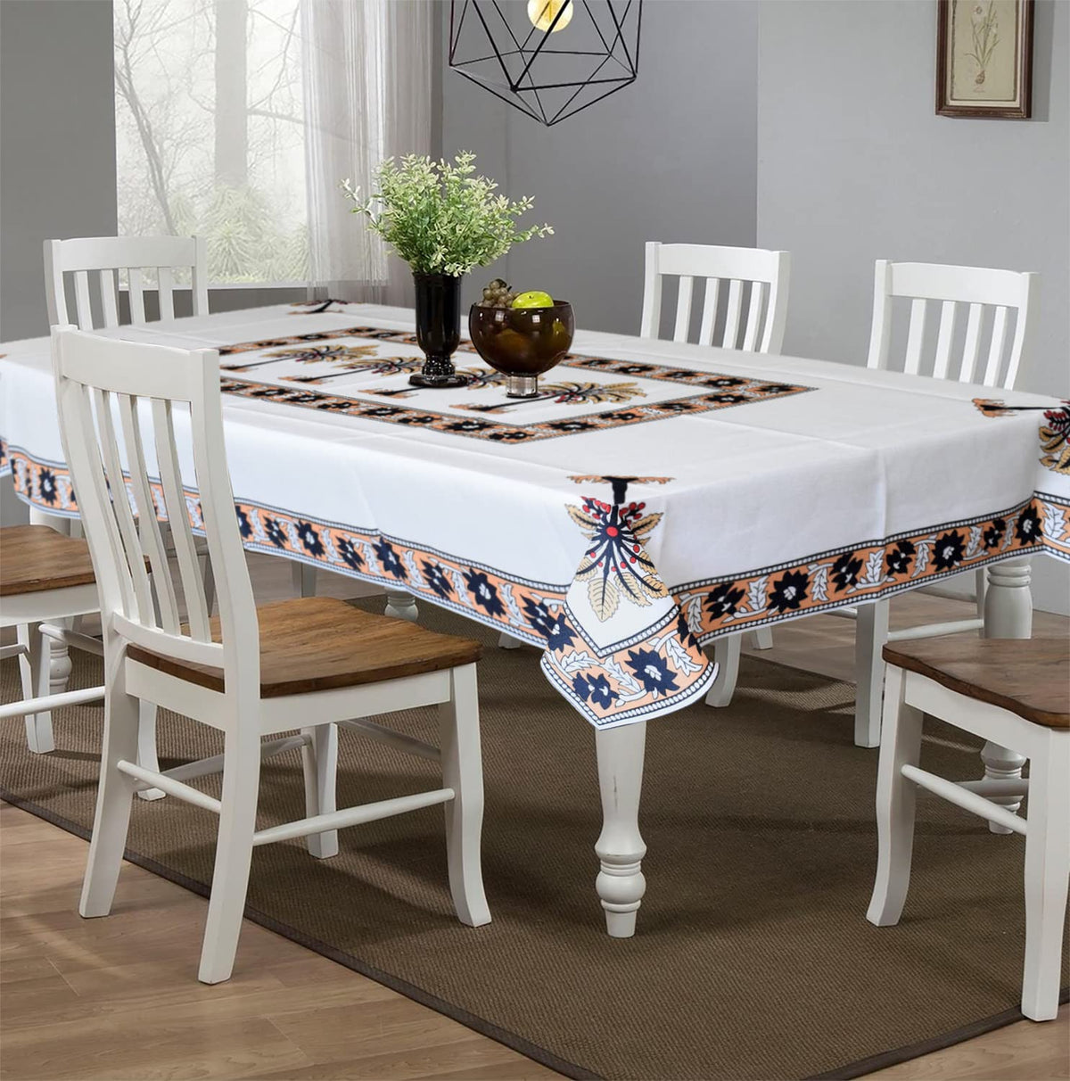 Kuber Industries Floral Print Polyester Dining Table Cover/Table Cloth for Home Decorative Luxurious 6 Seater, 60"x90" (Light Orange) 54KM4274
