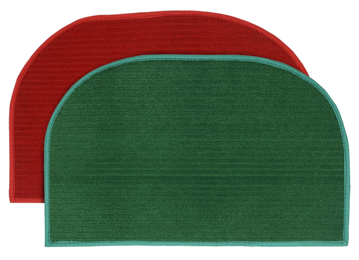Kuber Industries D-Shape Durable Microfiber Door Mat, Heavy Duty Doormat,(Set of 2, 14'' x 23'', Red & Green)-KUBMART12185