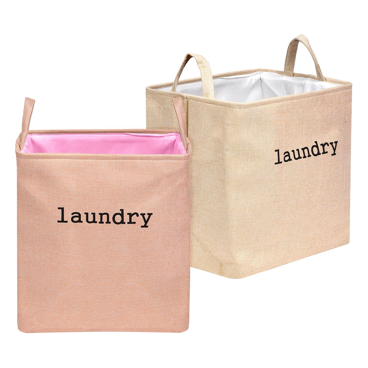 Kuber Industries Laundry Basket | Square Foldable Laundry Basket | Jute Storage Bag with Handles | Clothes Basket for Home | Toy Storage Basket | 40 LTR | Pack of 2 | Peach & Golden
