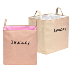 Kuber Industries Laundry Basket | Square Foldable Laundry Basket | Jute Storage Bag with Handles | Clothes Basket for Home | Toy Storage Basket | 40 LTR | Pack of 2 | Peach & Golden