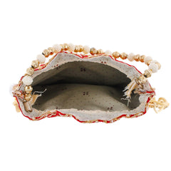 Kuber Industries Ethnic Clutch Silk 2 Pieces Potli Batwa Pouch Bag with Beadwork Gift for Women (Maroon & Grey) - CTKTC42152
