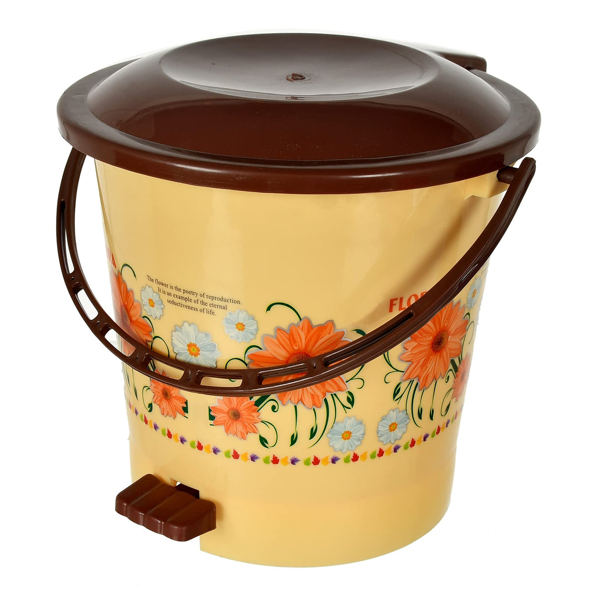 Kuber Industries Flower Printed Plastic Pedal Dustbin With Lid & Handle For Home/Kitchen/Office, 5 Ltr (Yellow) (HS39KUBMART022439)