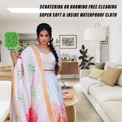 Heart Home Chenille Mitts|Microfiber Cleaning Gloves|Inside Waterproof Cloth Gloves|100 Gram Weighted Hand Duster|Chenille Gloves for Car|Glass|Pack of 2 (Green & Dark Pink)