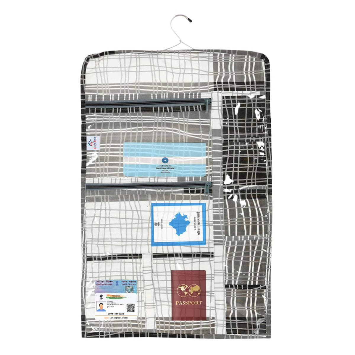 Heart Home Document Holder | PVC Lining Design Document Organizer | Double Sided Document Holder for Home | 7 Small Pocket with 3 Zipper | Gray & Black