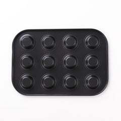 Kuber Industries 12 Slots Non-Stick Cup Cake Tray|Cup Cake Mould for Baking|Idol for Muffin, Small Cake (Black)