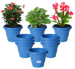 Heart Home Solid 2 Layered Plastic Flower Pot|Gamla for Home Decor,Nursery,Balcony,Garden,6"x5",Pack of 10 (Blue)