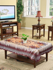 Heart Home Leaf Printed Home Decorative Luxurious 4 Seater Soft Cotton Center Table Cover/Table Cloth- 40"x60" (Cream)-50HH01742