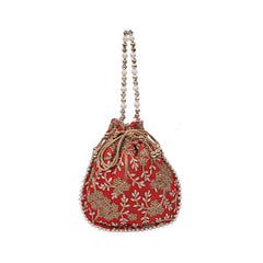 Kuber Industries Silk Embroidered Women Potli Bag (Red) -CTKTC8809