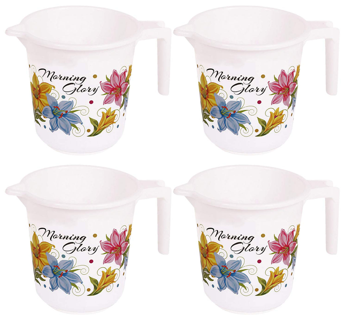 Kuber Industries Floral Print 4 Pieces Unbreakable Strong Plastic Bathroom Mug, 500 ML (White)