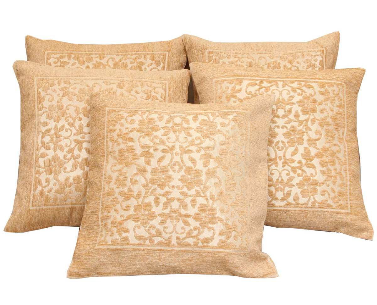 Heart Home Velvet 5 Pieces Cushion Cover (Gold) CTHH084