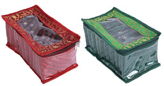 Kuber Industries Laminated Satin 10 Pouch Jewellery Box (Maroon and Green) - 2 Piece